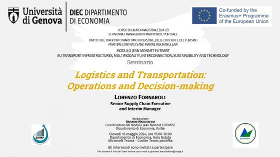 Locandina seminario 16 maggio 2024, Lorenzo Fornaroli, Modulo Jean Monnet EUTIMIST